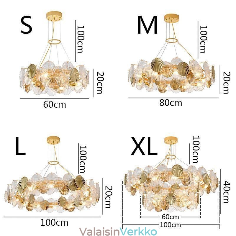 Modernit Shell Glass -kattokruunuvalot ruokailutila