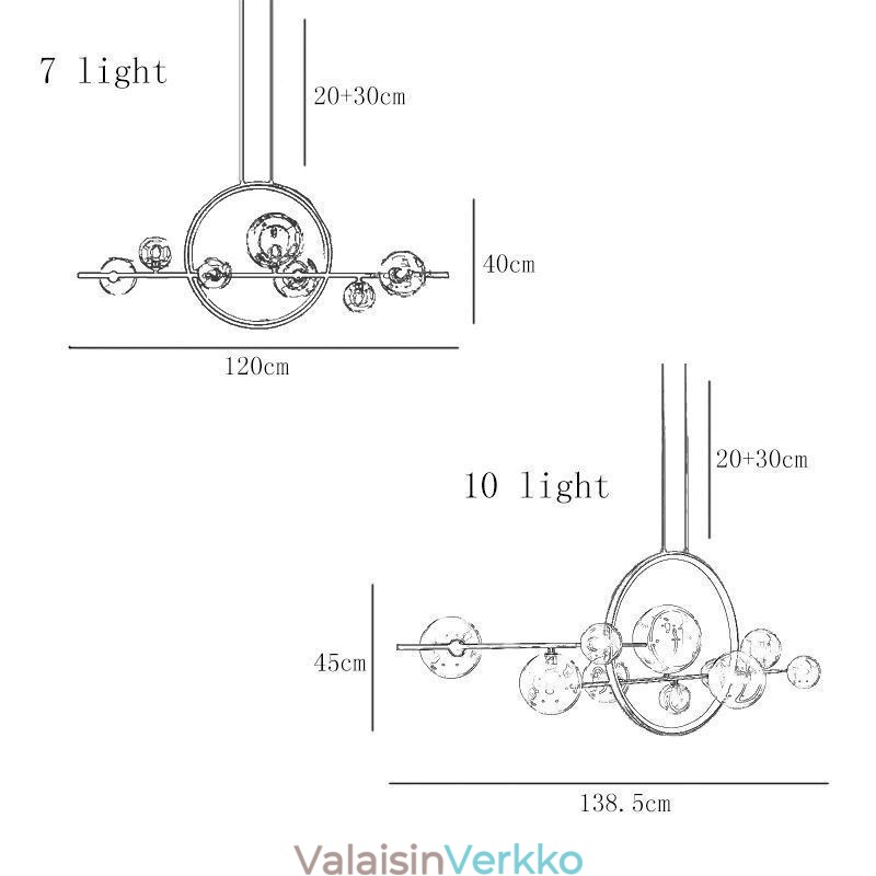 Modernit metallikattokruunu kirkkaat lasikuplat riippuvalaisimet