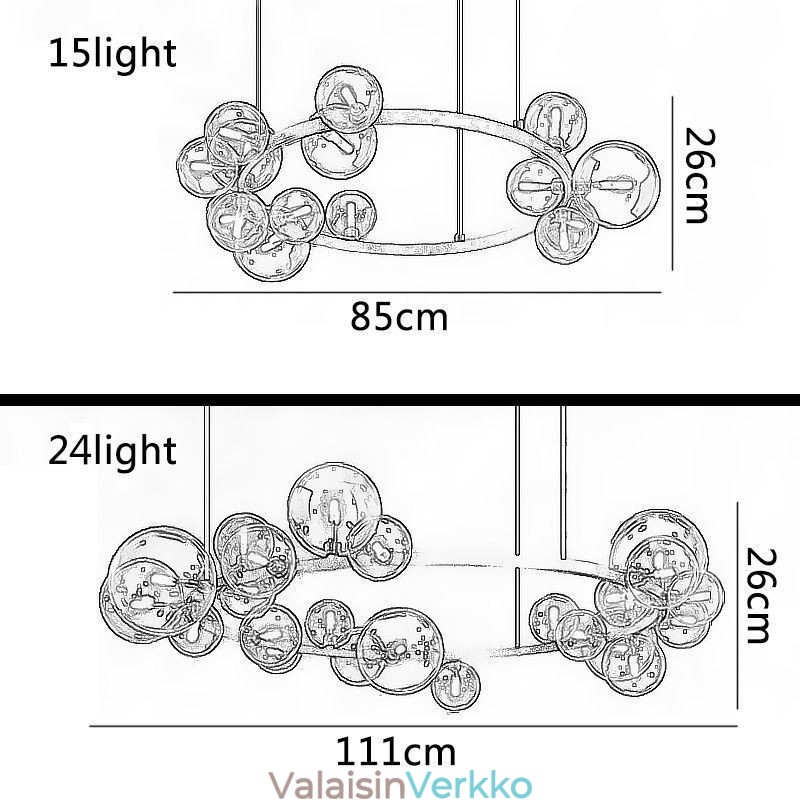 Moderni luova metallikattokruunu, läpinäkyvä lasikuplalamppu