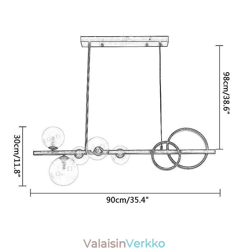 Modernit lasikuplariippuvalaisimet, mustat pitkät kiinnikevalaisimet