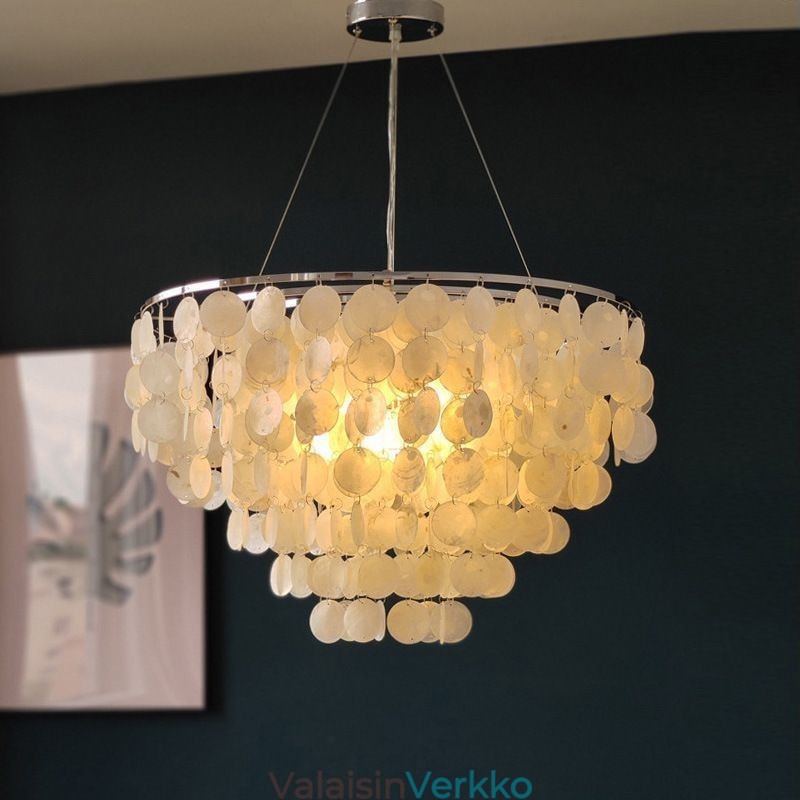 Capiz Shell Pendant Light Natural riippuva pyöreä kerroksellinen kattokruunu