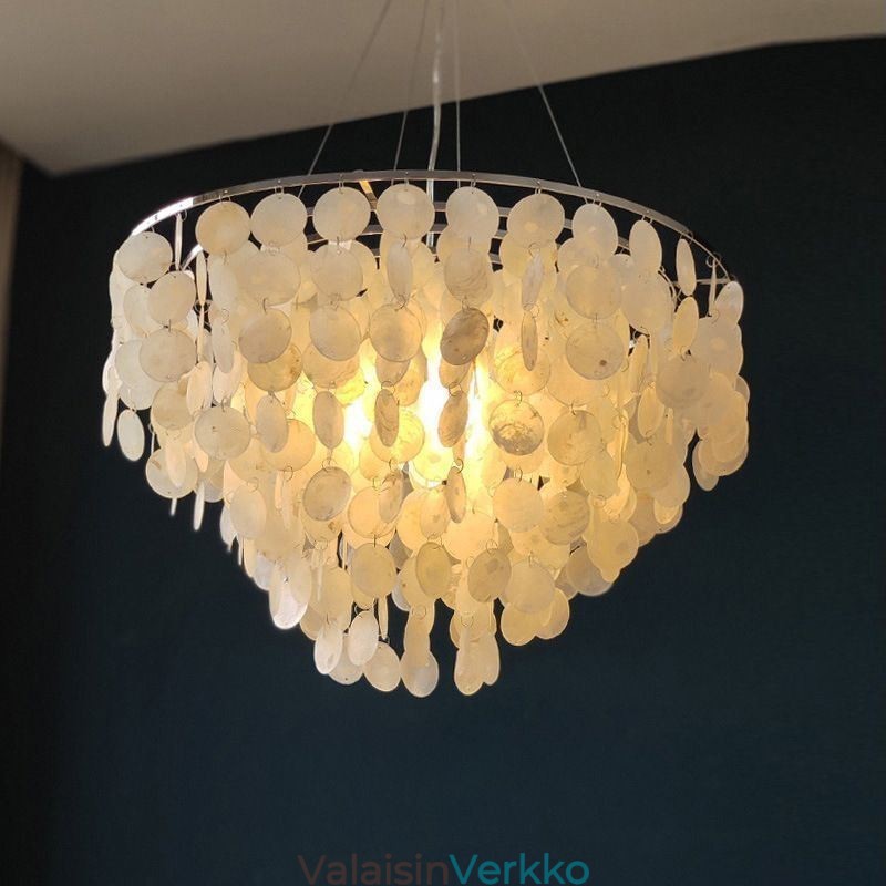 Capiz Shell Pendant Light Natural riippuva pyöreä kerroksellinen kattokruunu