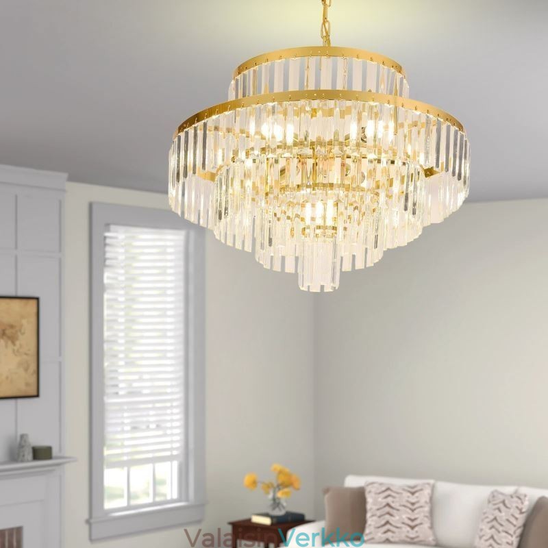 Kultainen kristalliriippuvalaisin 4 tasoa kattovalaisin 7 valoa