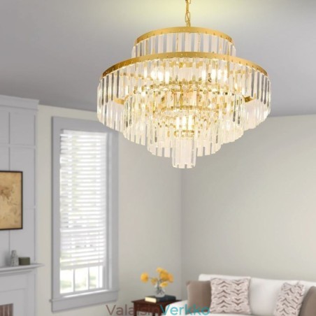 Kultainen kristalliriippuvalaisin 4 tasoa kattovalaisin 7 valoa