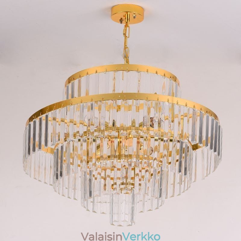 Kultainen kristalliriippuvalaisin 4 tasoa kattovalaisin 7 valoa