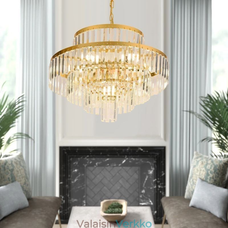 Kultainen kristalliriippuvalaisin 4 tasoa kattovalaisin 7 valoa