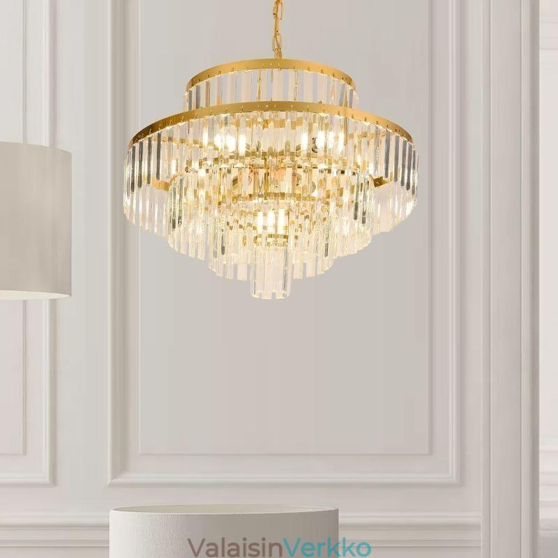 Kultainen kristalliriippuvalaisin 4 tasoa kattovalaisin 7 valoa