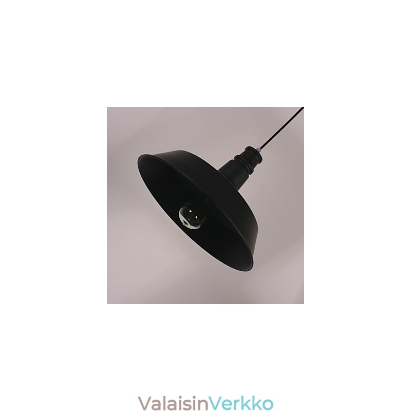 Musta moderni riippuvalaisin pyöreässä lampunvarjostimessa
