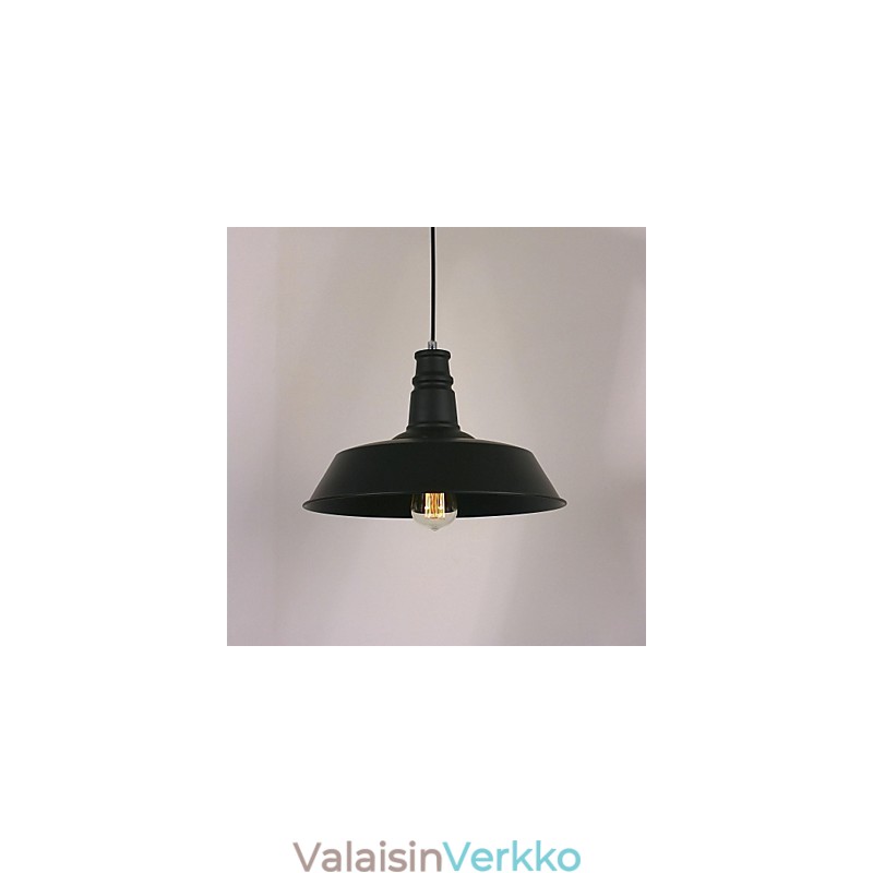 Musta moderni riippuvalaisin pyöreässä lampunvarjostimessa