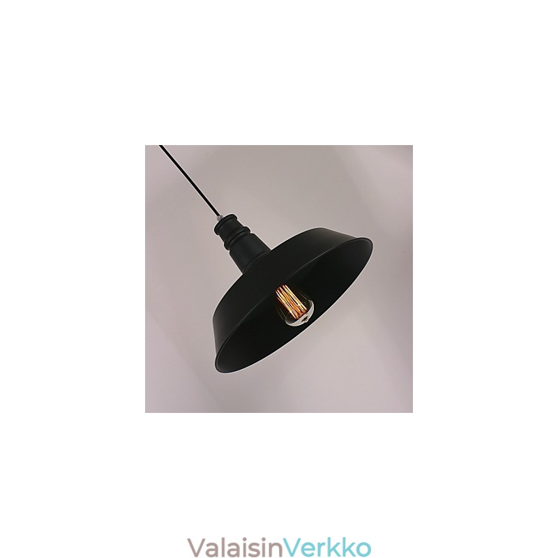 Musta moderni riippuvalaisin pyöreässä lampunvarjostimessa