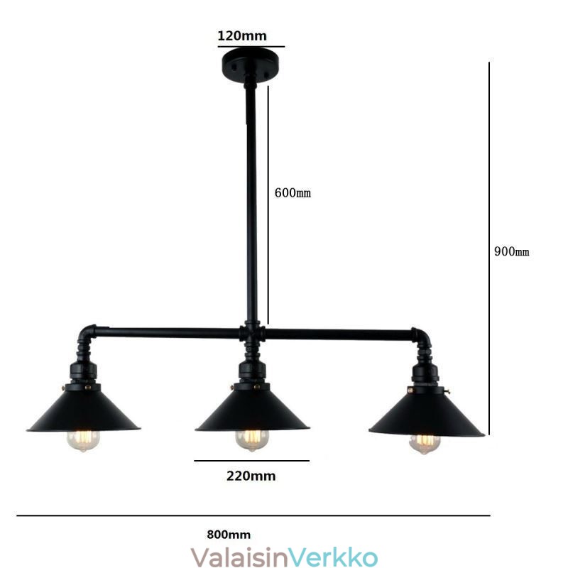 3 Kevyt Retro Industrial Vintage Water Pipe Riipus Valokruunu Country Rustic Style