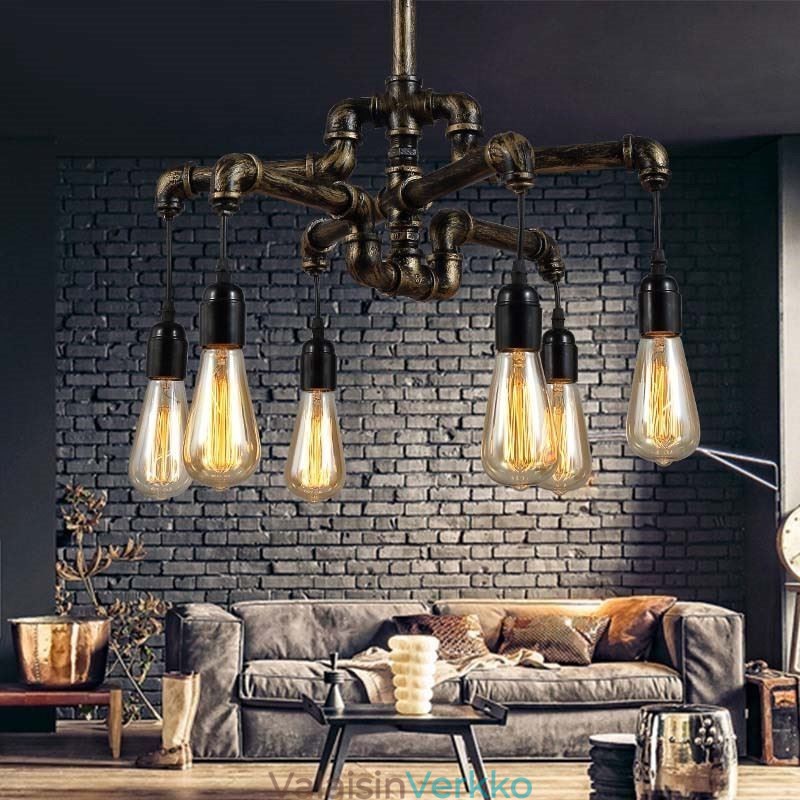 6 Kevyt Retro Industrial Vintage Water Pipe Riipus Valokruunu Country Rustic Style