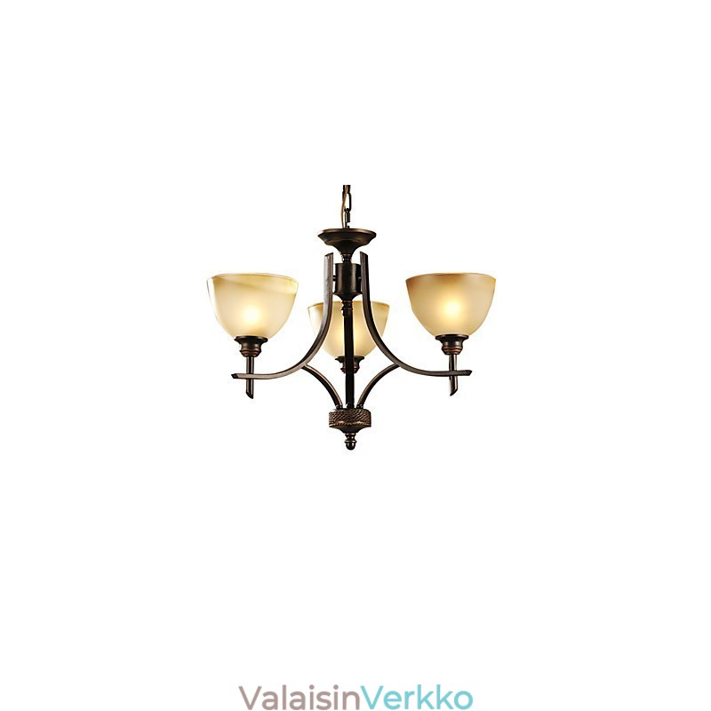 Tyylikäs kattokruunu, jossa on 3 valoa lämpimässä valossa