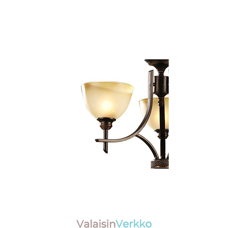 Tyylikäs kattokruunu, jossa on 3 valoa lämpimässä valossa