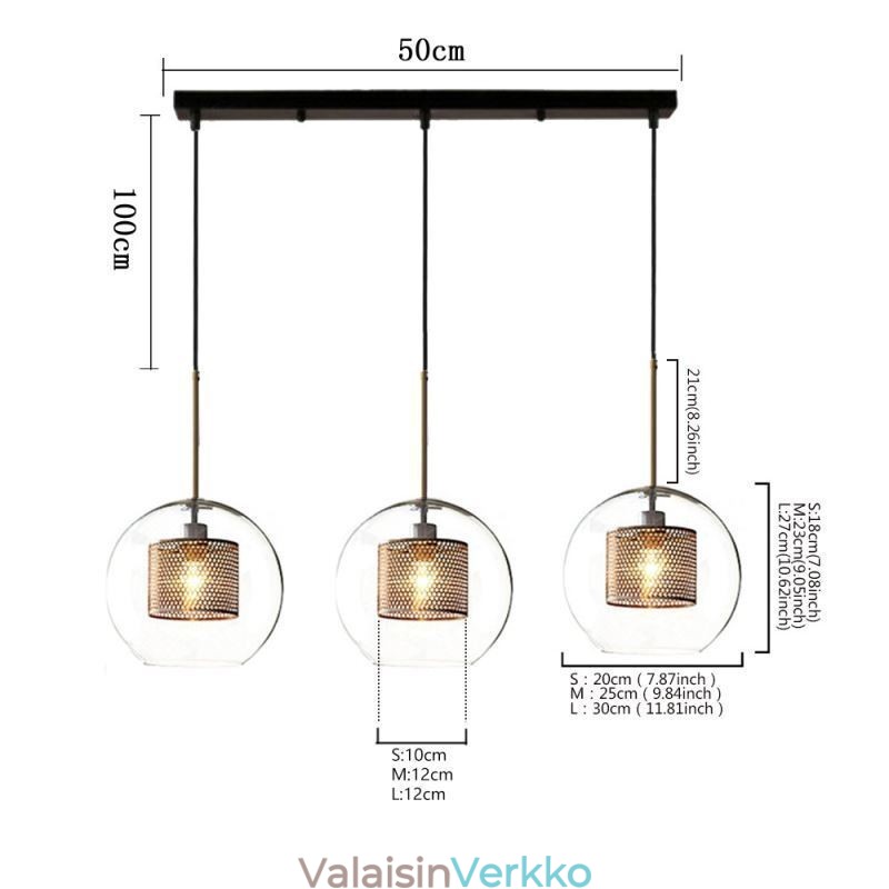Minimalistinen lasiriippuvalaisin 3 valon kattovalaisin