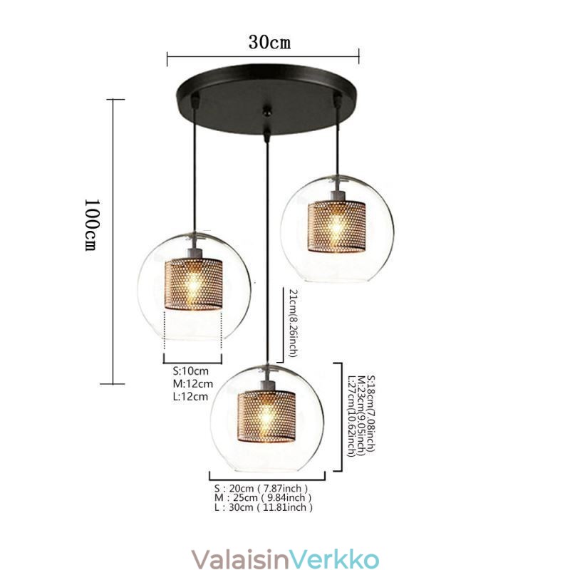Minimalistinen lasiriippuvalaisin 3 valon kattovalaisin