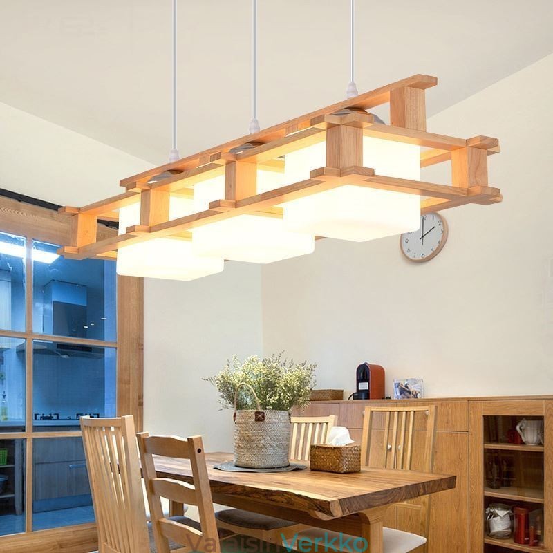 Creative 3 Lights tammiriippuvalaisin koristeellinen puinen kattovalo Cafe