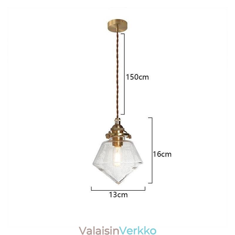 1 kevyt timanttilasiriippuva kuplalasivalaisin