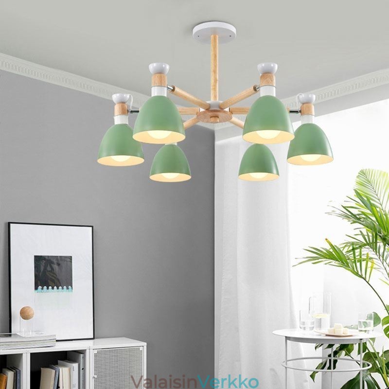 Pohjoismainen Macaron Pendant Light Creative Wood kattokruunu