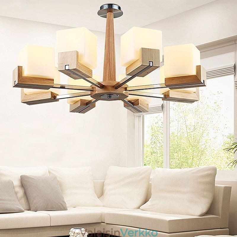Nordic Wood Pendant Light Lasinen lampunvarjostin kattokruunu