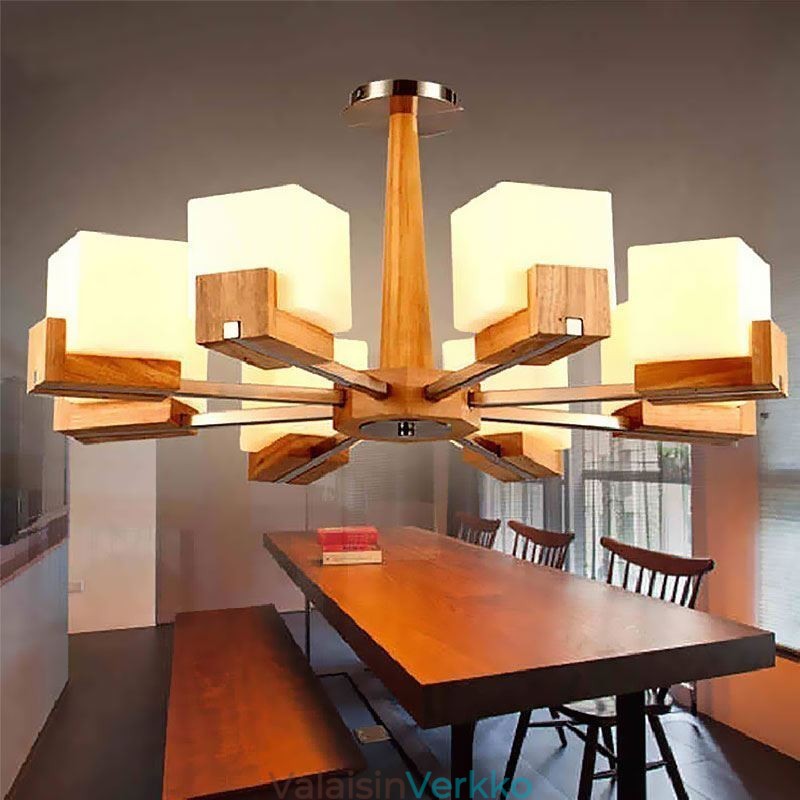 Nordic Wood Pendant Light Lasinen lampunvarjostin kattokruunu