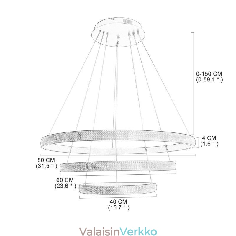 Moderni riippuvalaisin akryyli 3 rengasta lamppu 80+60+40cm