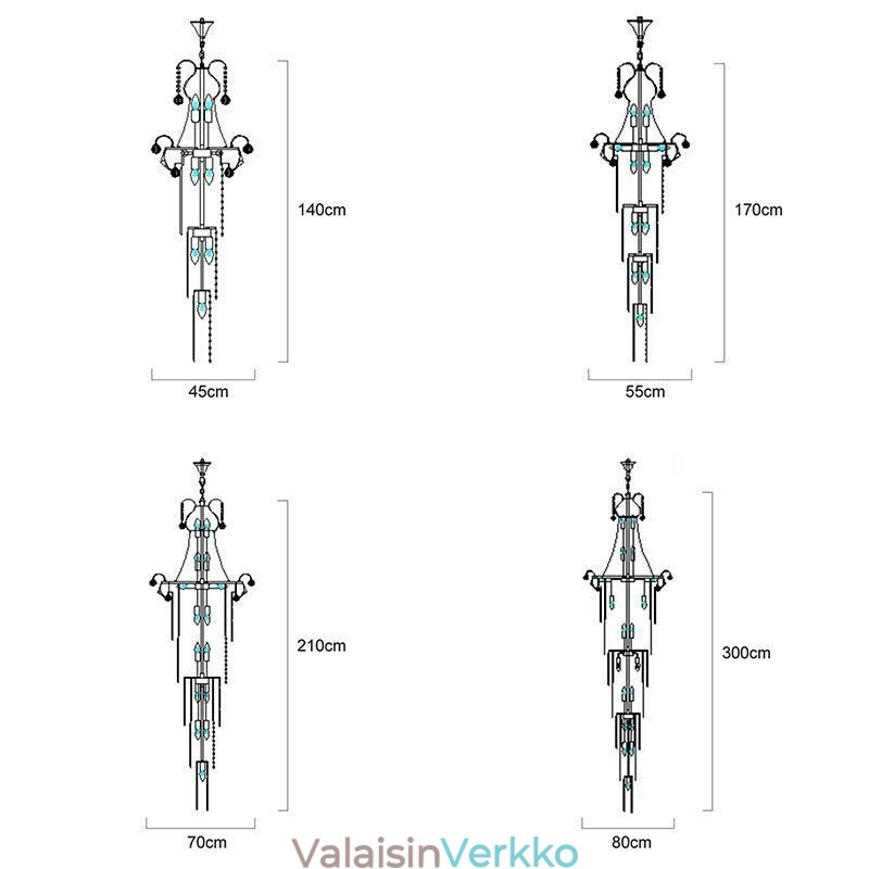 Tyylikäs pitkä riipus kristallikruunu