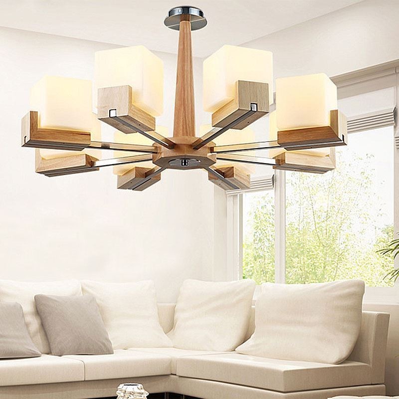 Nordic Wood Pendant Light Lasinen lampunvarjostin kattokruunu