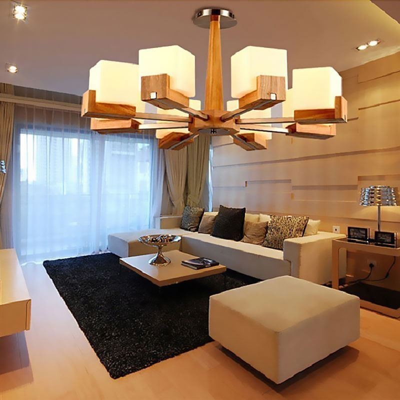 Nordic Wood Pendant Light Lasinen lampunvarjostin kattokruunu