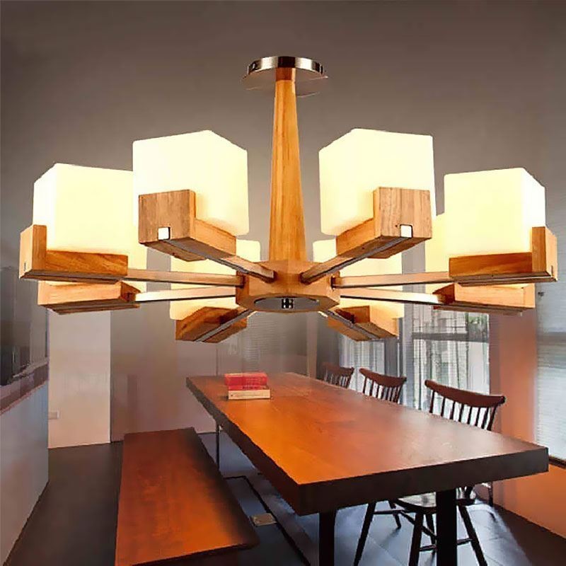 Nordic Wood Pendant Light Lasinen lampunvarjostin kattokruunu