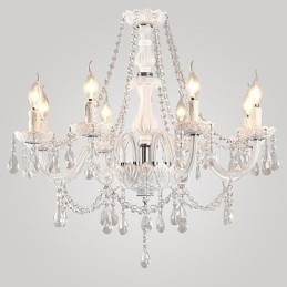 Kattokruunu White Crystal Modern Living 8 Lights