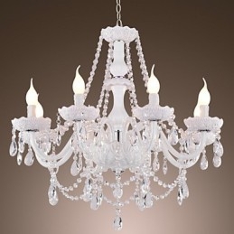 Kattokruunu White Crystal Modern Living 8 Lights