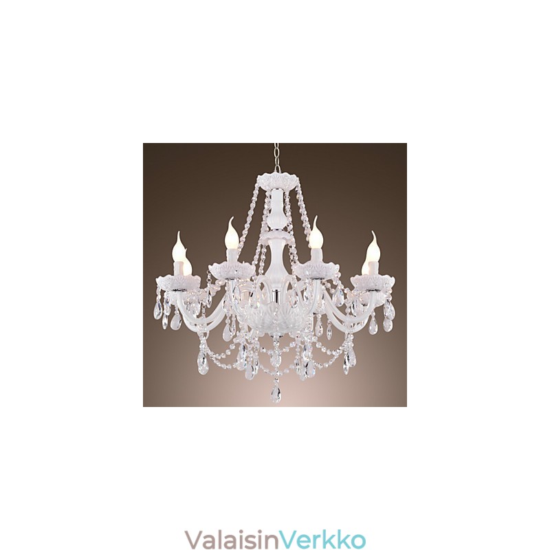 Kattokruunu White Crystal Modern Living 8 Lights