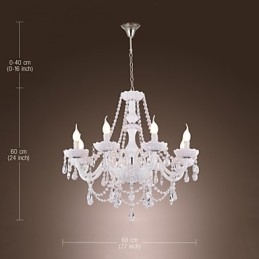 Kattokruunu White Crystal Modern Living 8 Lights