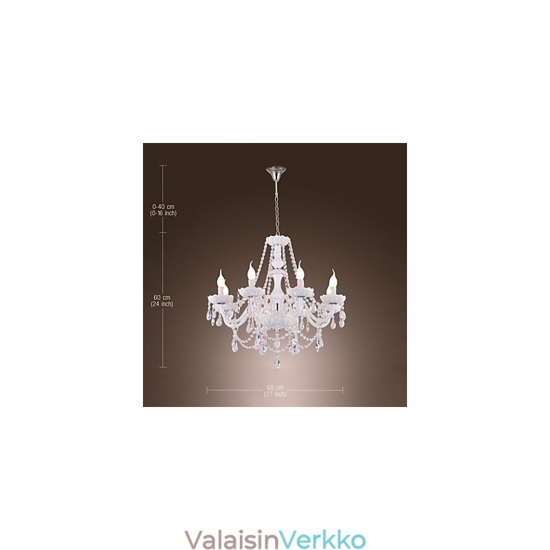 Kattokruunu White Crystal Modern Living 8 Lights