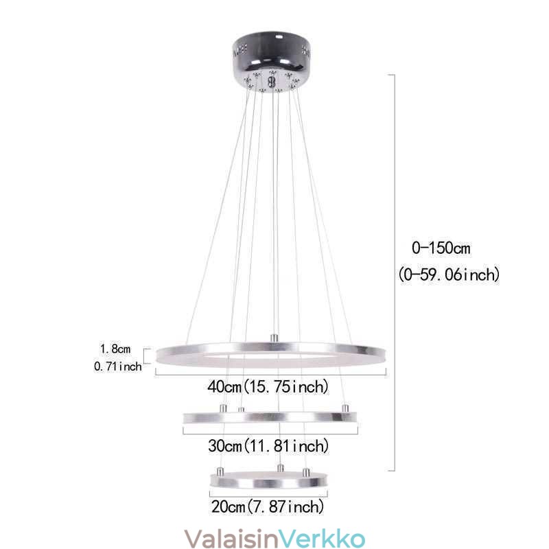 Moderni riippuvalaisin akryyli 3 rengasta lamppu 40+30+20cm