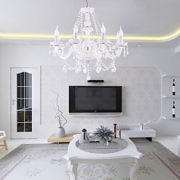 Kattokruunu White Crystal Modern Living 8 Lights
