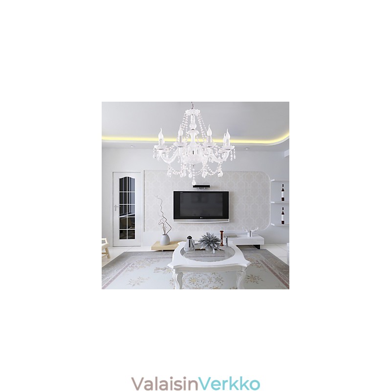 Kattokruunu White Crystal Modern Living 8 Lights