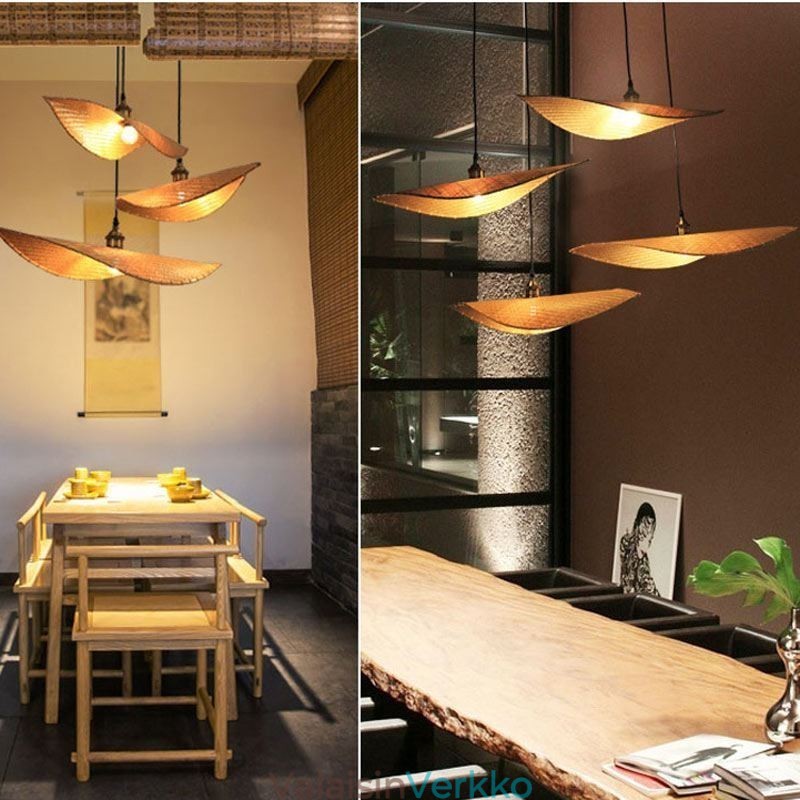 Creative Leaf-riippuvalaisin Nykyaikainen bambu-riippuvalaisin teehuoneen valaistus