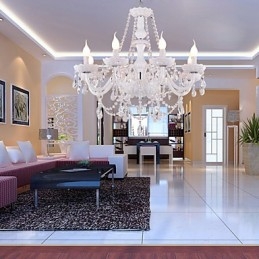 Kattokruunu White Crystal Modern Living 8 Lights