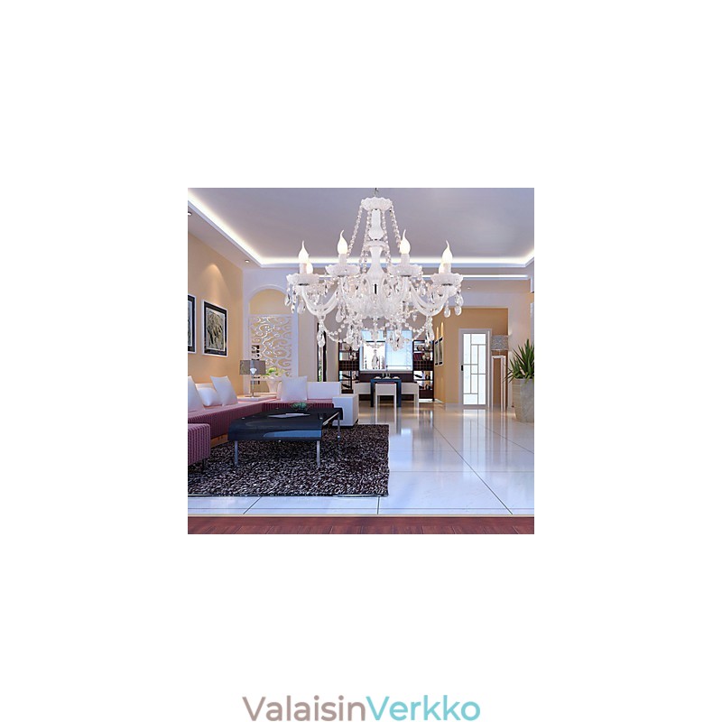 Kattokruunu White Crystal Modern Living 8 Lights