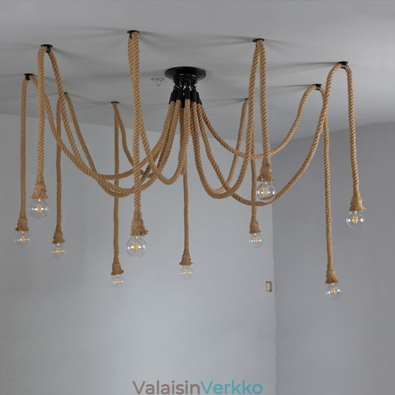 Retro-tyylinen 6 10 päätä riippuvalaisin hamppuköysikruunu vintage kattovalo
