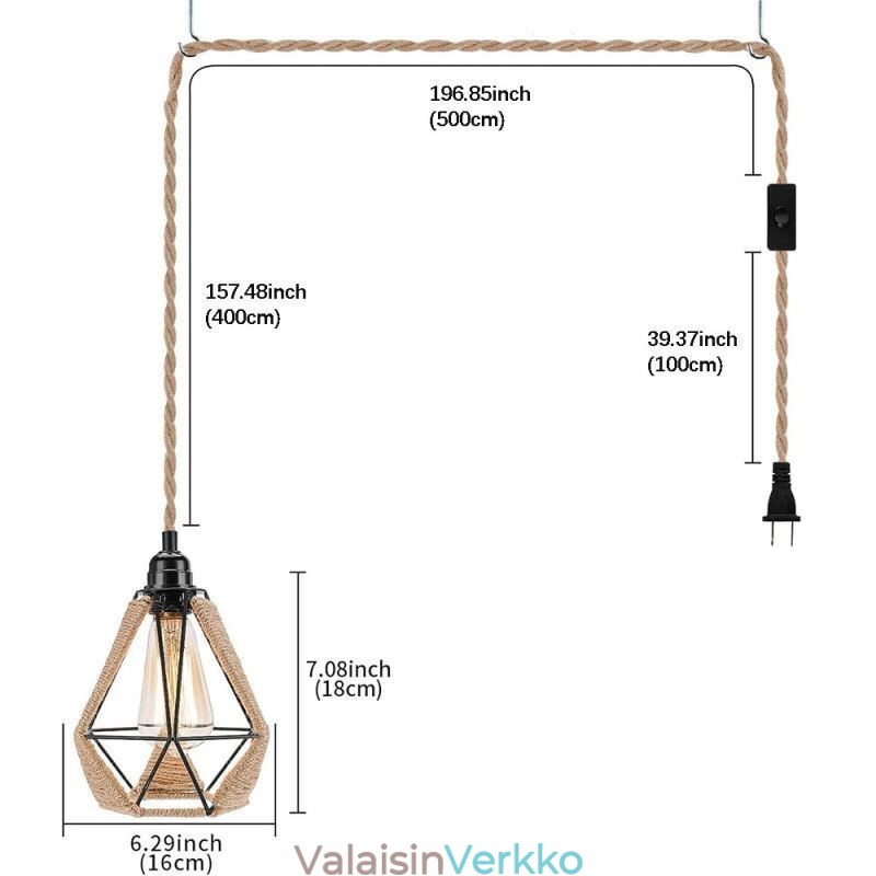 Retro riippuvalaisin hamppuköysi kattovalaisin 5M ripustuslanka