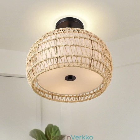 Paperiköysi kangas uppoasennus 32cm pyöreä lampunvarjostin 3 valoa