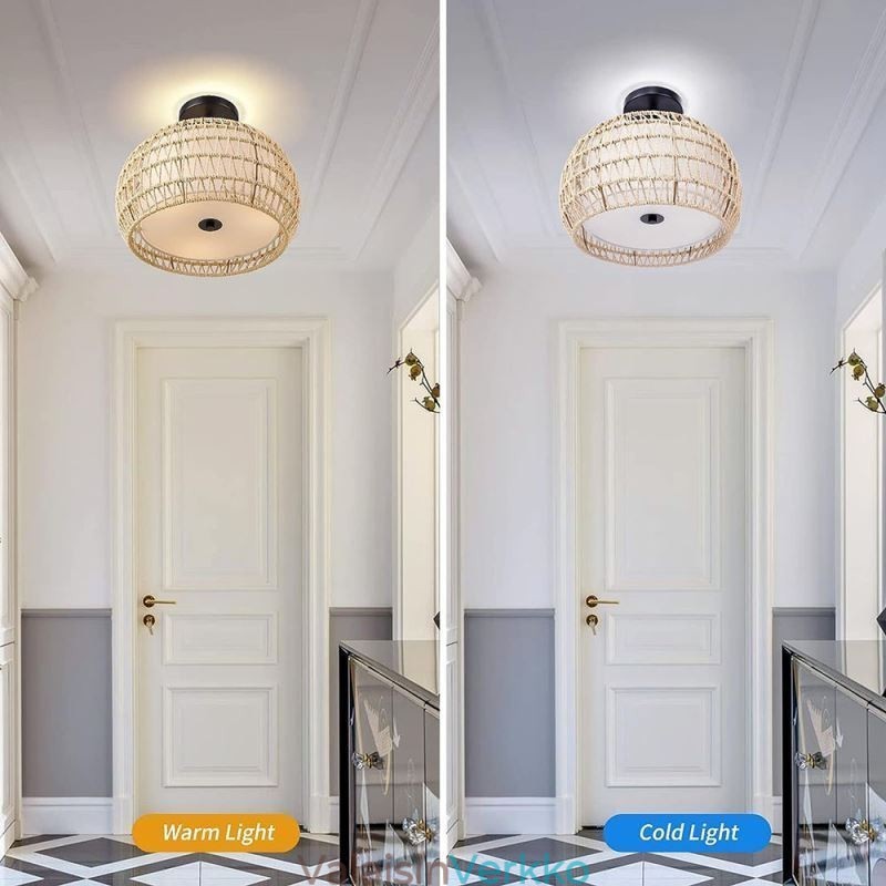 Paperiköysi kangas uppoasennus 32cm pyöreä lampunvarjostin 3 valoa