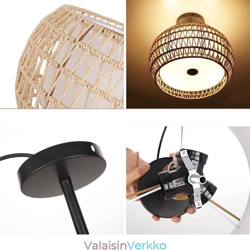 Paperiköysi kangas uppoasennus 32cm pyöreä lampunvarjostin 3 valoa