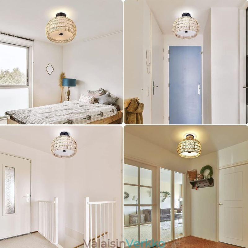 Paperiköysi kangas uppoasennus 32cm pyöreä lampunvarjostin 3 valoa