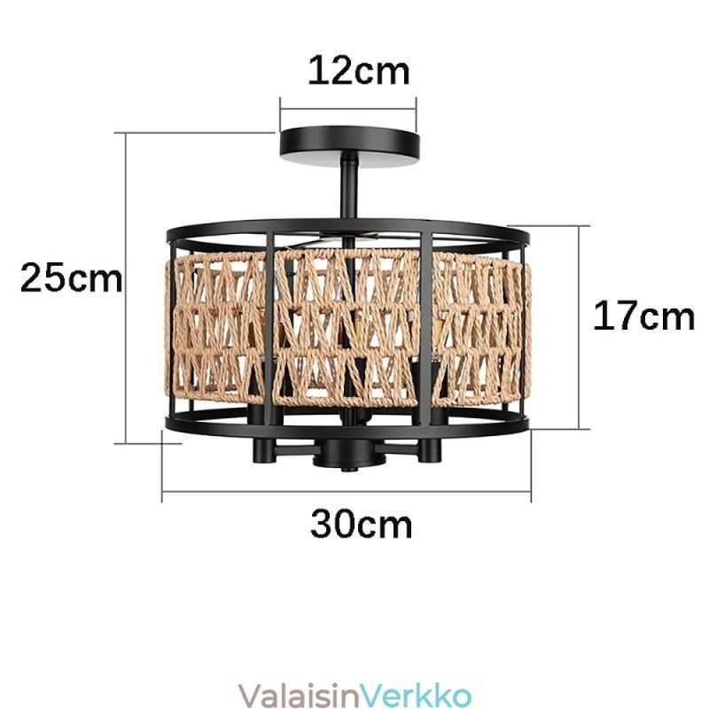 Retro kattovalo musta rautapaperi köysi kattolamppu 3 valoa
