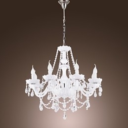 Kattokruunu White Crystal Modern Living 8 Lights