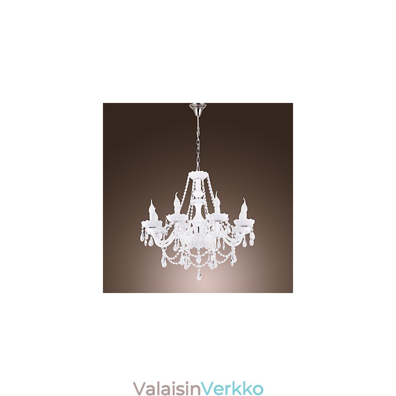 Kattokruunu White Crystal Modern Living 8 Lights